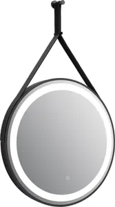 Keenware KBM-348 Aurora Round LED Black Framed Bathroom Mirror With Hook & Loop