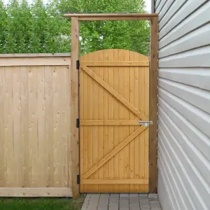 Garden Gate Pine Wooden Semi Side Opening Gate, Semi Braced Freestanding Wood Fence Partition for Home Yard H 150 cm