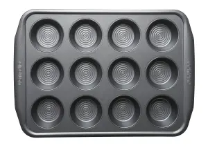 Circulon Momentum Grey Rectangular Carbon Steel Dishwasher Safe Non-Stick 12 Cup Muffin Tin