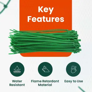 HomeSmart 100 Pack Green Nylon Cable Ties 300mm x 4.8mm Extra Strong Self-Locking Garden Cable Ties