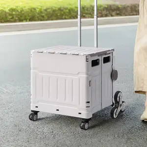 Outdoor White Collapsible Rolling Protable Crate with Adjustable Handle 43.5cm W