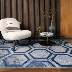 Hexagon Geometric Modern Abstract Cotton Backing Easy to Clean Rug for Living Room Bedroom and Dining Room-200cm X 290cm