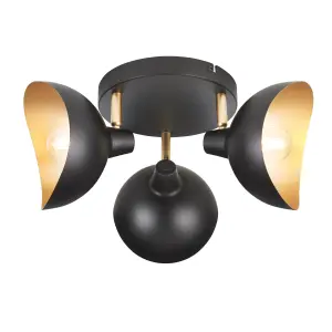 Anara Matt Black & Gold 3 Light Spotlight