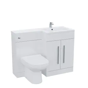 Nes Home 1100mm Right Hand Basin Vanity Cabinet with BTW Toilet White