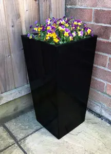 Primrose Gloss Tall Flared Square Fibreglass Planter in Black  90cm x 40cm