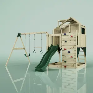 PolarPlay Kids Climbing Tower & Playhouse with Swing and Slide - Swing Odin Green