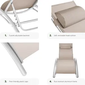 Sun Lounger Set of 2 Alina - 5-step backrest, head cushion, aluminium frame - beige