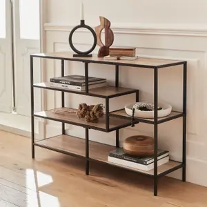 sweeek. 5-level industrial bookshelf in metal and wood effect Loft Natural 114x33x78 cm