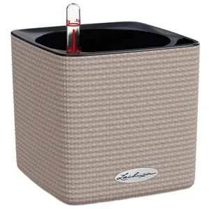 LECHUZA CUBE Color 16 Sand Brown Table Self-watering Planter with Water Level Indicator H16 L17 W17 cm, 1.8L