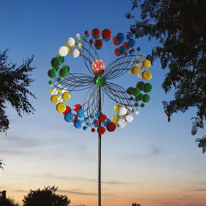 Harlequin Illuminated Wind Spinner with Solar Powered Crackle Globe - Garden Decoration with Multicoloured LED Light - H213 x 58cm