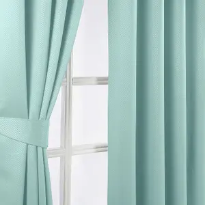 Homescapes Pastel Blue Herringbone Chevron Blackout Thermal Curtains Pair Eyelet Style, 45x72"