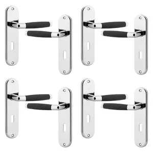 URBNLIVING 184mm Length 8 Pcs Cambridge Metal & Polished Nickel Lever Latch Door Keyhole Handles Set