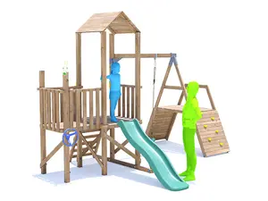 Dunster House Wooden Climbing Frame with Swing, Climbing Wall & Slide BalconyFort High Platform