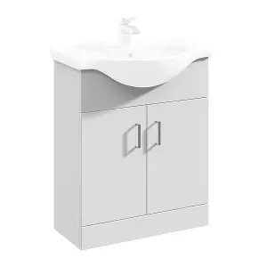 Gloss White 650mm Floor Standing 2-Door Vanity Unit & Round Basin