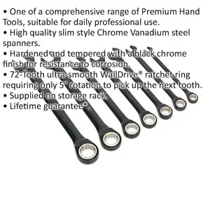 Premium 7-Piece Ratchet Spanner Set with 12 Point Metric Sockets - Black Series