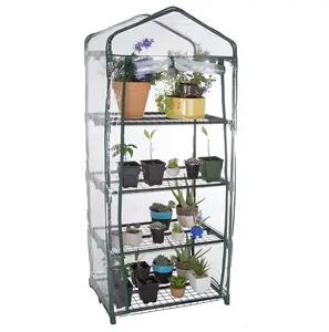 4 Tier Mini Greenhouse Cold Frame With Zipped PVC Plastic Cover - trap heat and to protect delicate plants from bad weather and