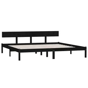 Berkfield Bed Frame Black Solid Wood Pine 180x200 cm Super King Size