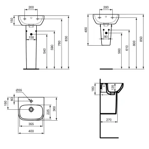 Ideal Standard i.life A Gloss White Rectangular Wall-mounted Semi-pedestal Basin (W)40cm