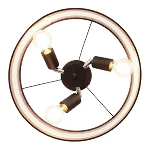 Luminosa Helen Cylindrical Ceiling Light Brown, Gold, Black 40cm