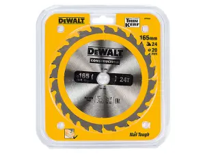 DEWALT Portable Construction Circular Saw Blade 165 x 20mm x 24T