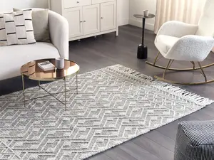 Wool Area Rug 160 x 230 cm Black and White KAVAK