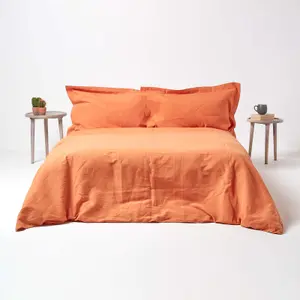 Homescapes Burnt Orange Linen Oxford Pillowcase, Standard