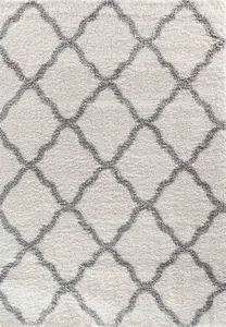 Moroccan Berber Shaggy Rugs Living Room Bold Trellis Light Cream 60x220 cm