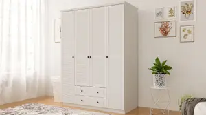 VOLET 4 Door 2 Drawer White Wardrobe