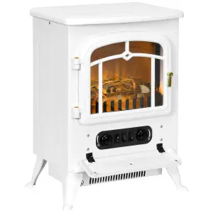 HOMCOM Fireplace Stove Heater Log Burning Flame Electric 950/1850W White