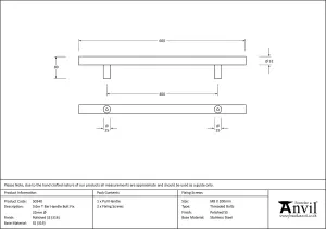 From The Anvil Polished Marine SS (316) 0.6m T Bar Handle Bolt Fix 32mm Dia.