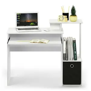 Furinno Econ Multipurpose Home Office Computer Writing Desk w/Bin, White/Black