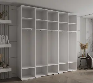 Elegant White Inova 3 Hinged Door Wardrobe W2500mm H2370mm D470mm - Versatile Storage with Gold Vertical Handles