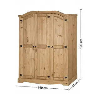 Mercers Furniture Corona 3 Door Arch Top Wardrobe Solid Pine with Mexican Styling