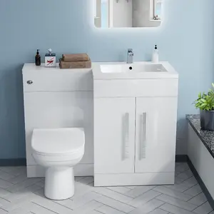 Nes Home 1100mm Right Hand Basin Vanity Cabinet with BTW Toilet White