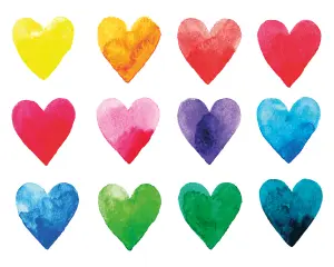 Origin Murals Bright Coloured Hearts on a White Background Matt Paste the Wall Mural 300cm wide x 240cm high