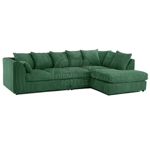 Luxor Green Jumbo Cord Large 5 Seater Corner Sofa Long Right Hand Facing