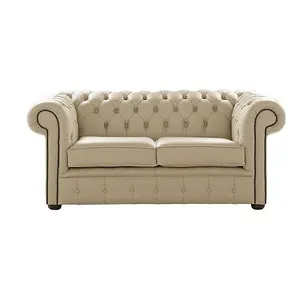 Chesterfield 2 Seater Shelly Ivory Leather Sofa Settee Bespoke In Classic Style