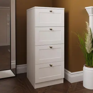 Matt White Chest Of 4 Drawers Modern Design Deep Storage Panelled Fronts