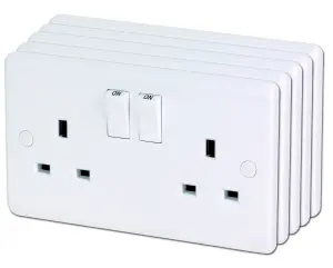 LAP Double 13A Switched socket & Colour matched inserts, Pack of 5