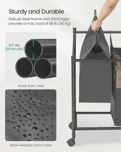 SONGMICS Laundry Basket Trolley, Rolling Hamper with 4 Removable Bags, Laundry Sorter, Slate Grey