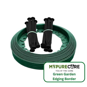 Flexible Green Garden Edging Border 10m-Complete with 20 Securing Pegs Perfect Flower Beds  Lawns and Pavement Design 60mm High