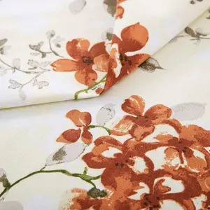 Betty Floral Design Lined Eyelet Curtains for Living Room or Bedroom - Cotton Rich Panama Fabric - Terracotta, 168 x 137cm