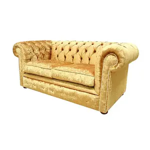 Chesterfield Original 2 Seater Sofa Settee Shimmer Gold Velvet Fabric In Classic Style