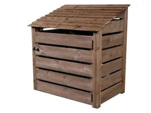 Slatted wooden log store with door W-119cm, H-126cm, D-88cm - brown finish