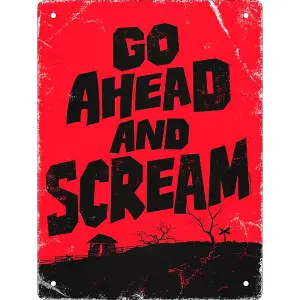 Grindstore Go Ahead And Scream Tin Horror Plaque Red/Black (20cm x 15cm)