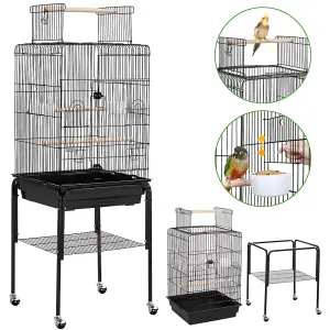 Yaheetech Black Play Top Metal Bird Cage w/ Detachable Rolling Stand