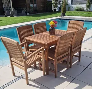 1.2m Teak Rectangular Fixed Table With 4 Marley Chairs & 2 Marley Armchairs Garden Furniture