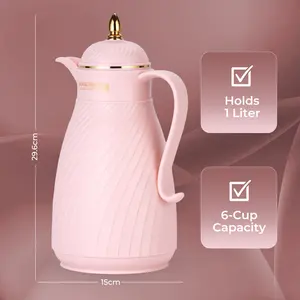 Royalford Glass Vacuum Flask, Vacuum Insulated Tea Carafe 1000ML -Heat & Cold Retention, Thermal Insulated Airpot, Brown