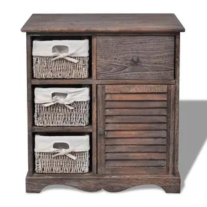 Berkfield Wooden Cabinet 3 Left Weaving Baskets Brown