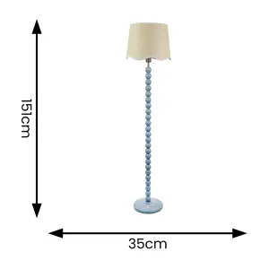 ValueLights Bobbins Powder Blue Floor Lamp with Linen Scallop White Trim Shade and LED Bulb